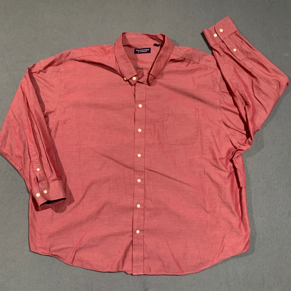 Roundtree & Yorke Mens 4XB Big Classic Fit LS Button‎ Down Shirt Red Cotton
